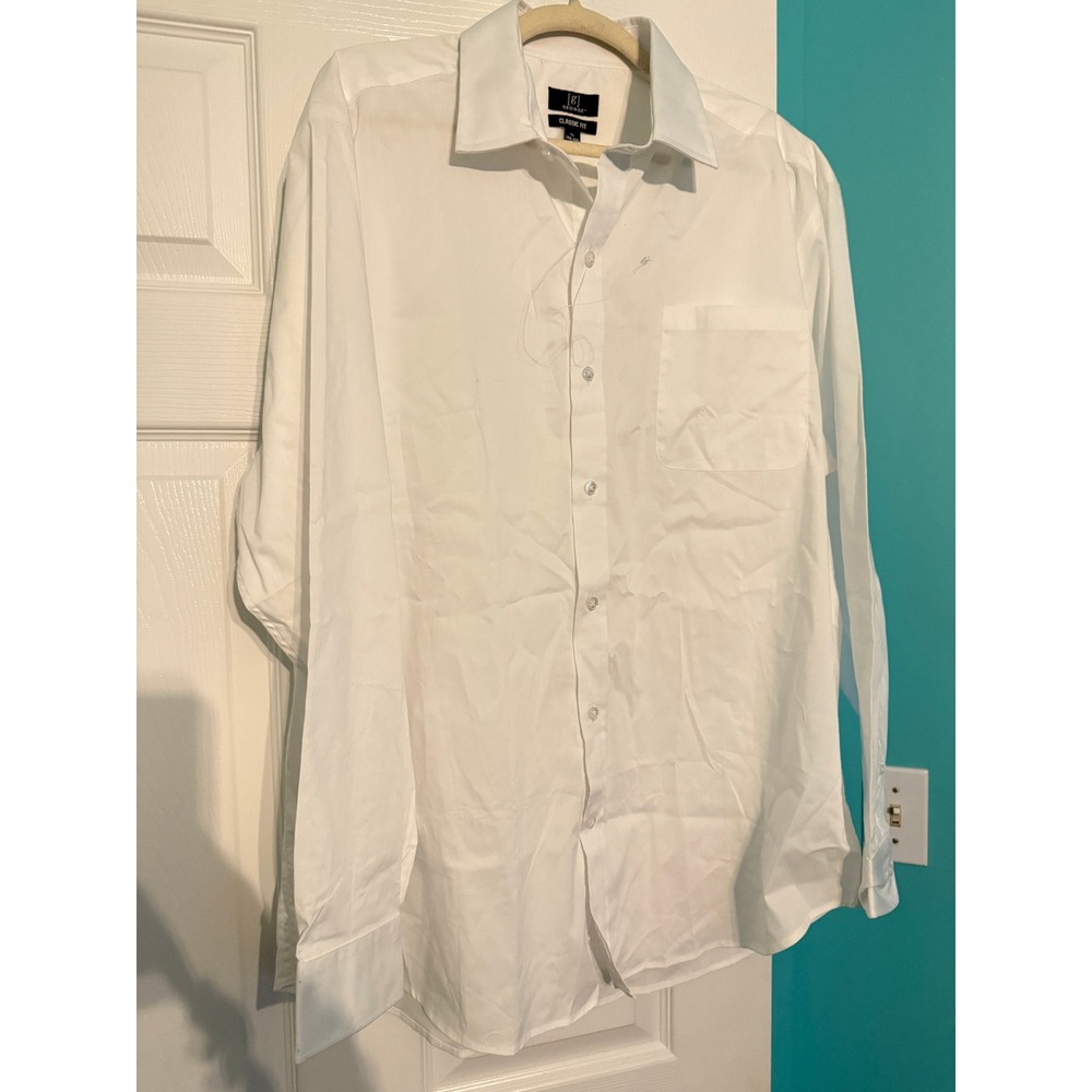 George Mens White Classic Fit Long Sleeve Button Down Dress Shirt XL 46-48